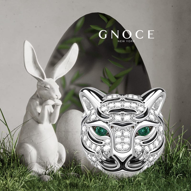 GNOCE Royal Tiger Head Charms for Bracelet S925 Sterling Silver Animal Bead Charm Tiger Punk Rock Pendant Charms for Women Men Necklace - Image 2